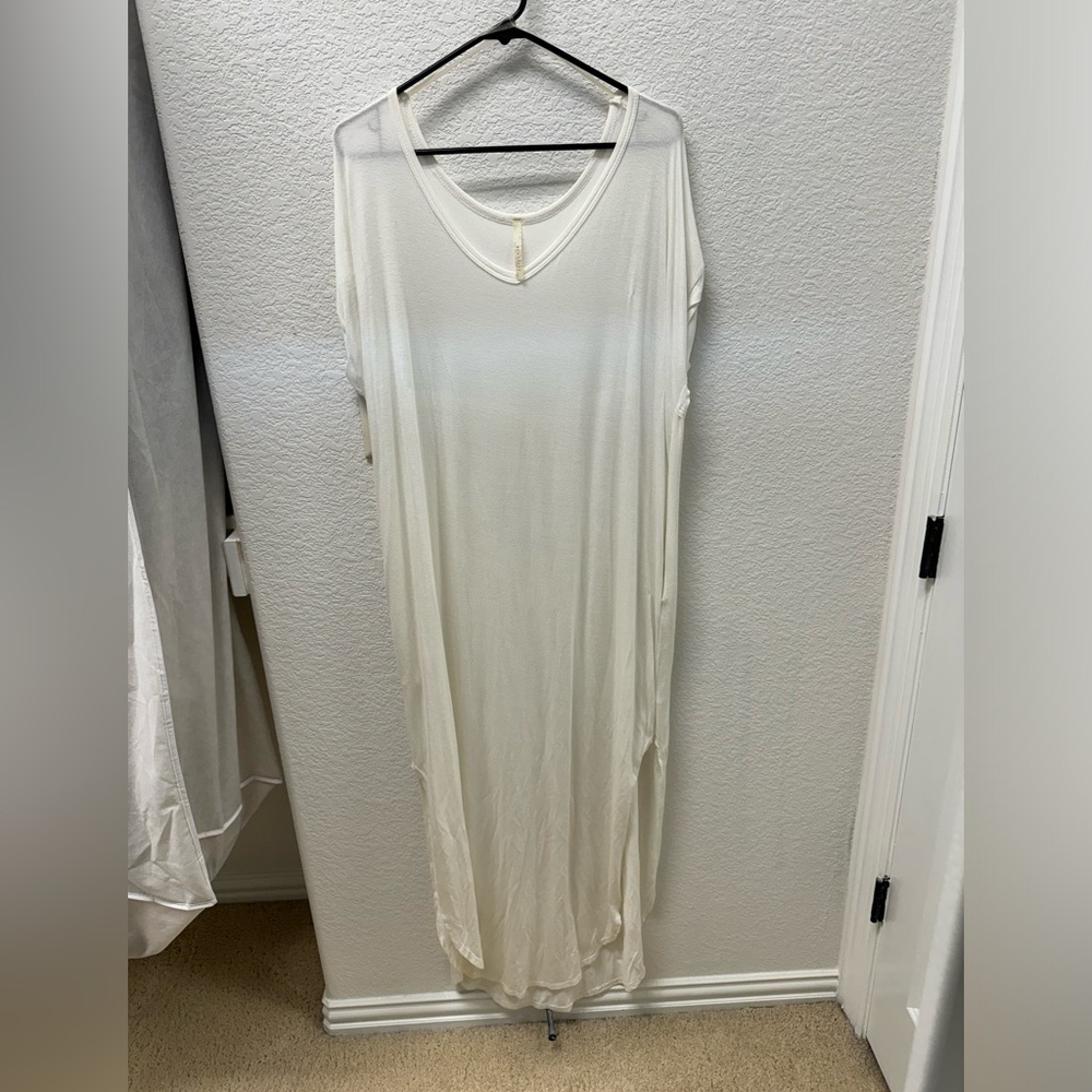 Long loose white shirt dress maxi